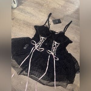 Black sheer Lacy baby doll lingerie MINI NWT Large